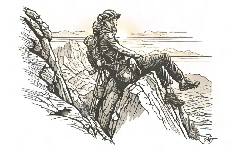 Rock Climber Sitting On A Mountain Watchong The Sunset