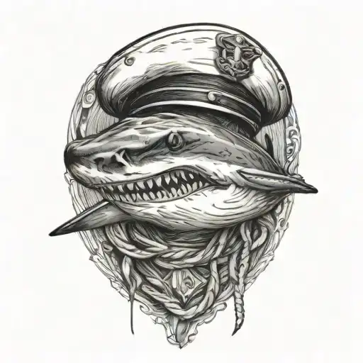 Shark That Has An Anchor In Their Mouth Wearing A Sailor Hat