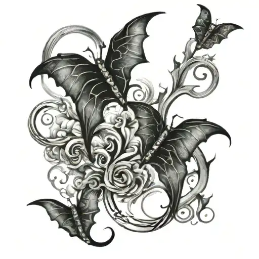 Heavenly Cloudy Flames Music Note Intertwined Small Bats Flying Moonlit Scene