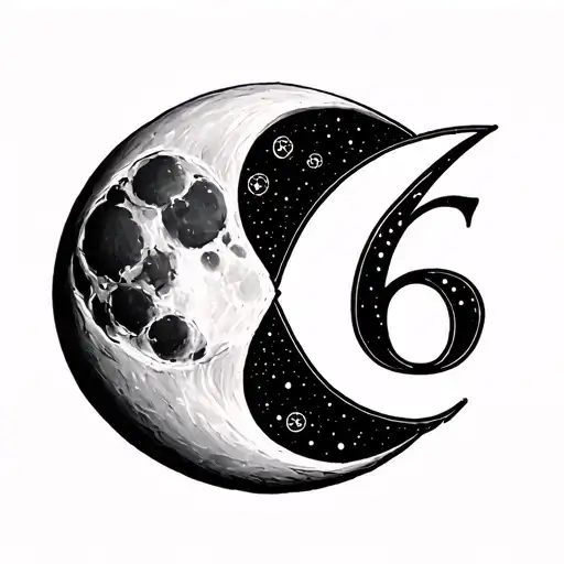 Moon With Number 6 On Left Side Of Design And The Moon Completing A Circle With The 6