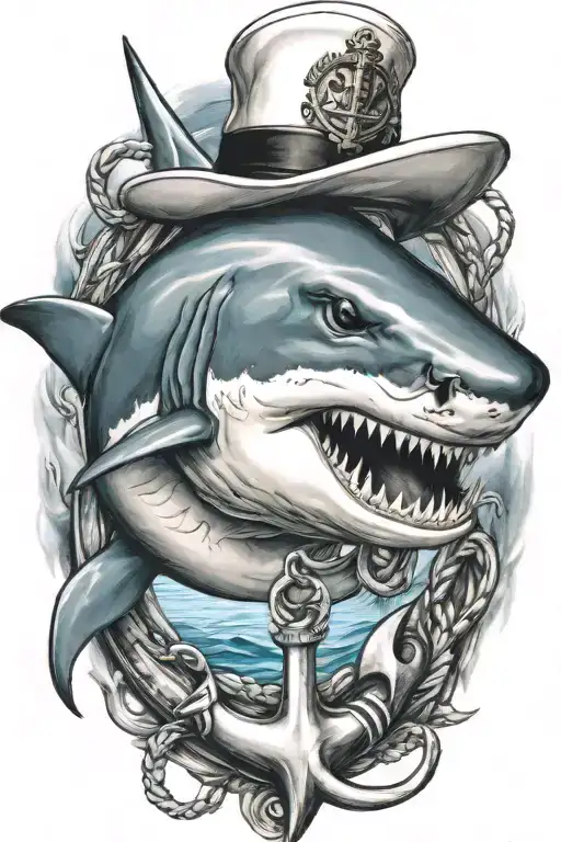 Shark Biting An Anchor Wearing A Sailor Hat