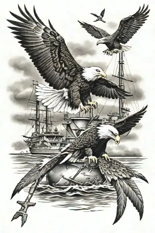 Bald Eagle And Ww2 Battleship