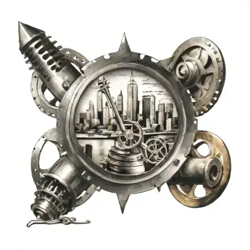 A Sword Piercing Through A Film Reel With City Skyline In The Background