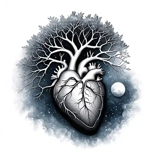 Family Tree With Anatomical Heart Blended Into Space