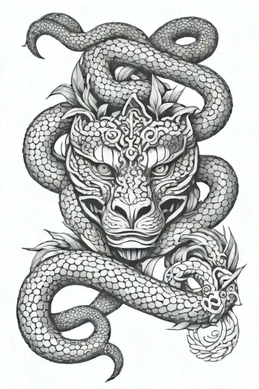 Snake Head Realistic Surrounded Mandala Design Incorporating Elements