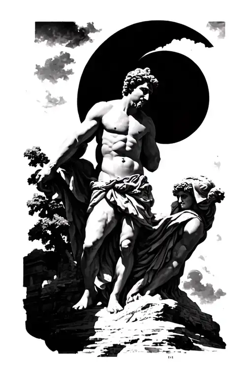 Roman God Mars Sculpture With The Moon Behind It