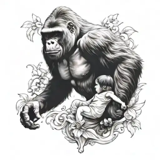 Gorilla Holding Daughter Fighting