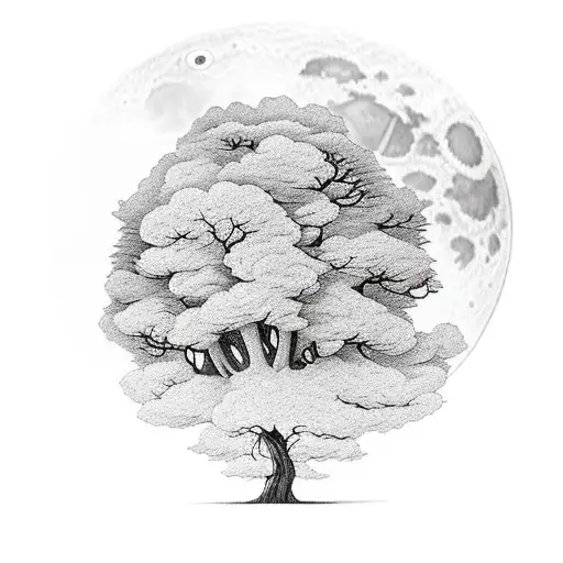 Moon Clouds Tree Lake