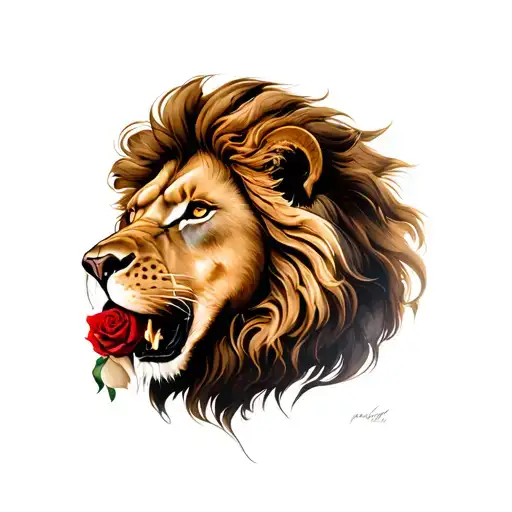 Royal Lion With Rose In Mouth