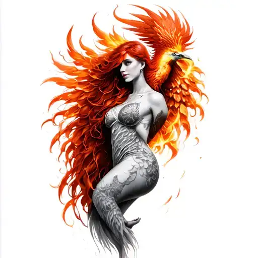 Red Hair Woman Phoenix Rising From The Ashes