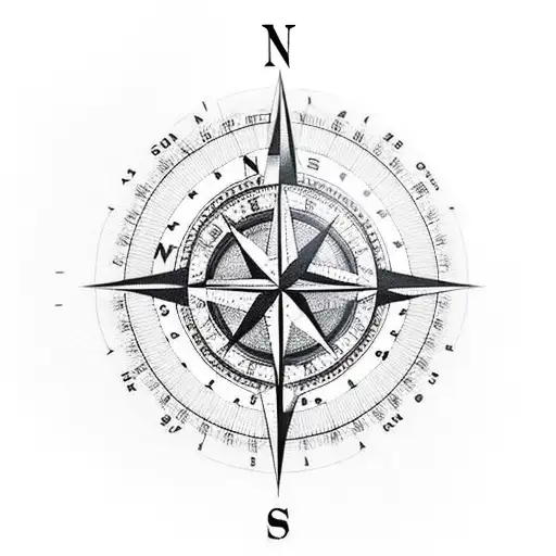 Compass With Mountains And Coordinates