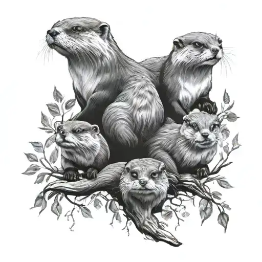 Otter Family Tree Intertwined Tattoo
