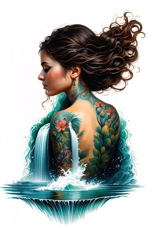 Women Flowing Down Waterfall