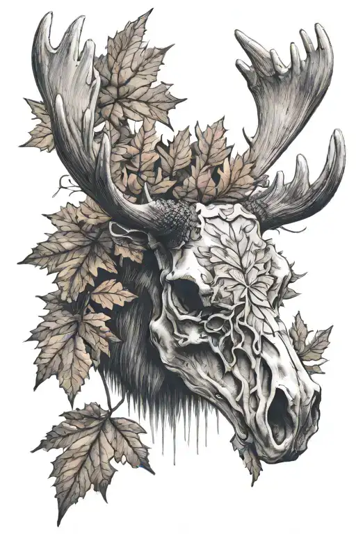 Moose Skull With Maple Leaf