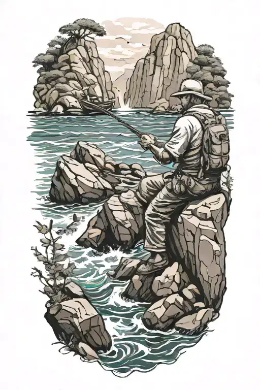 Fisherman Near A Rocky Coast