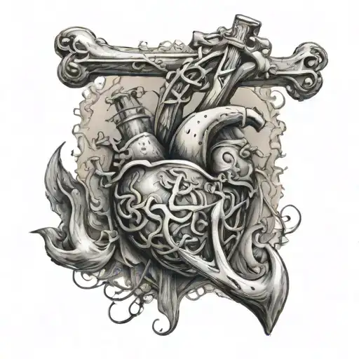 Anatomical Hear That Looks Alive With Ancient Anchor Penetrating The Heart
