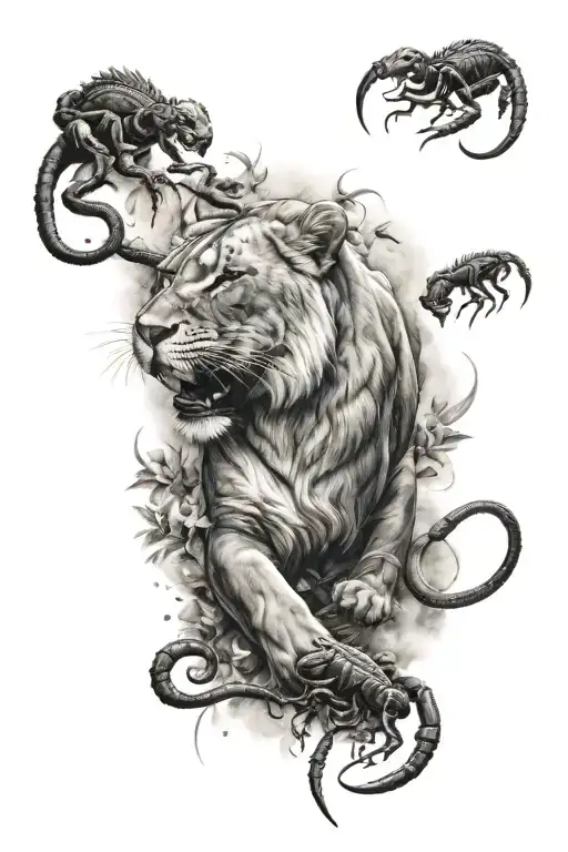 Lioness And Scorpion Surrounded