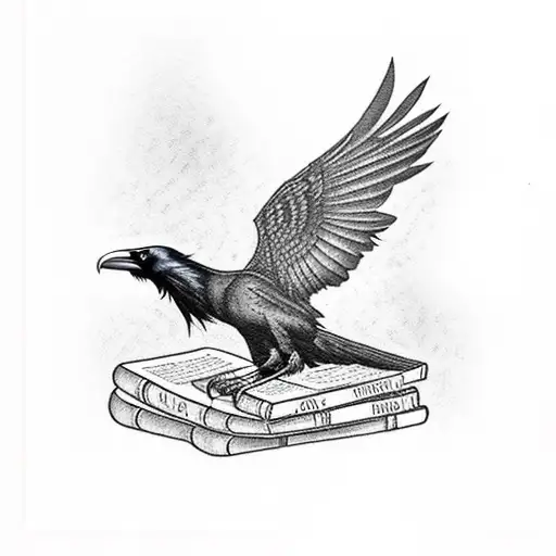 A Raven Perched On A Stack Of Books Under A Night Sky