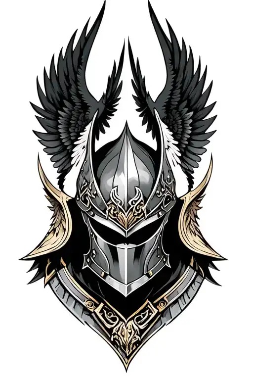 The Head Of The Knight In Armor With Wings And Patterns