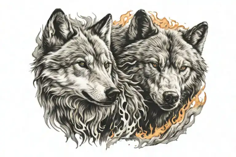 Wolf And Bear Fire In Middle