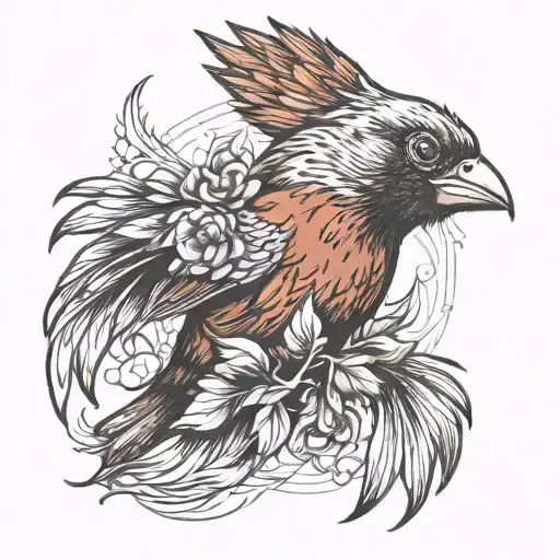 Flaming Cardinal Head Emerging Like Phoenix