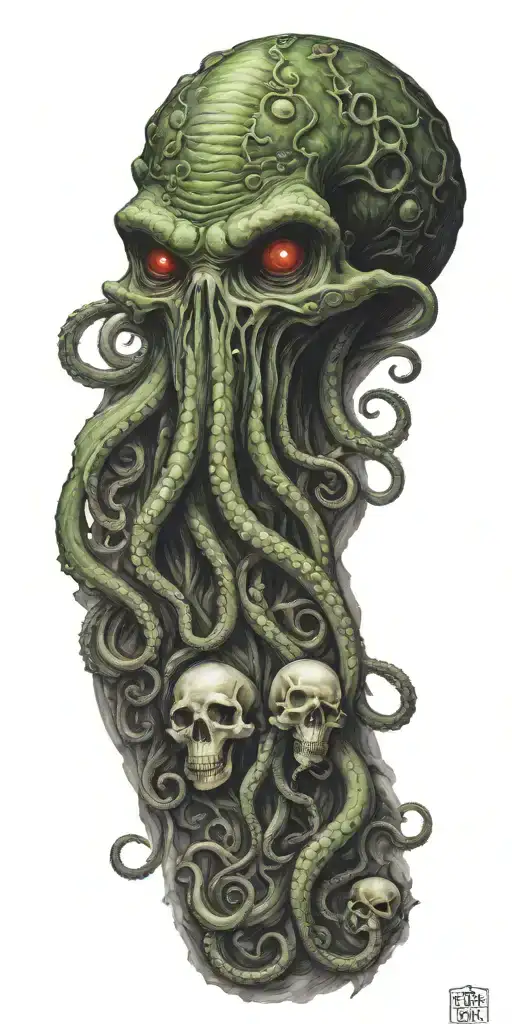 Cthulu With Tentacles And Skulls