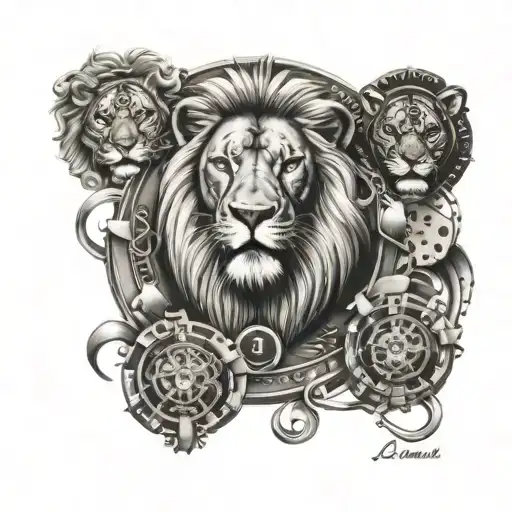 Chicano Style With Lions In A Casino Chips Scattered