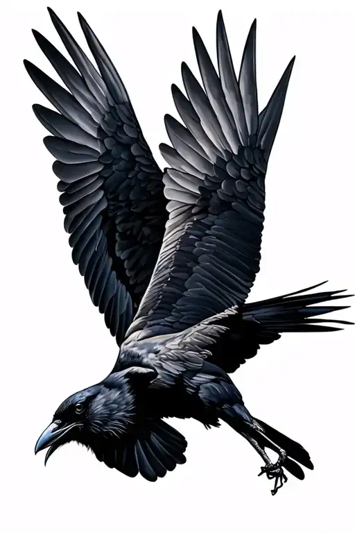 Crow In Flight Seen From Above With