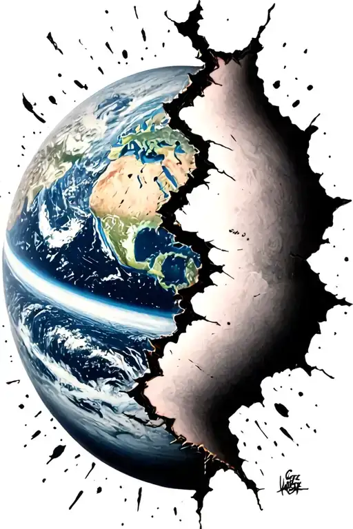 Black And White Planet Breaking Apart And Being Pulled In One Direction