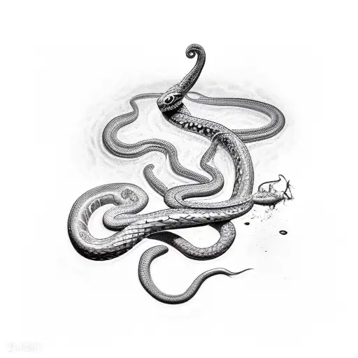 A Realistic Snake Coiling Around A Dagger Dripping With Blood