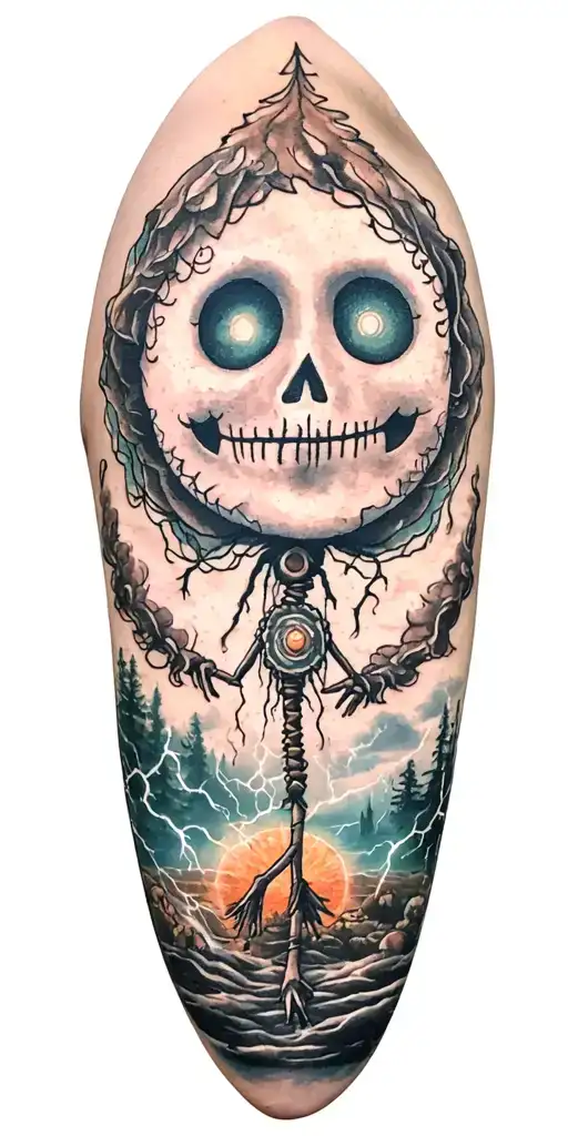 Fabric Voodoo Doll And Lightining Storm And Vegvisir And Nature