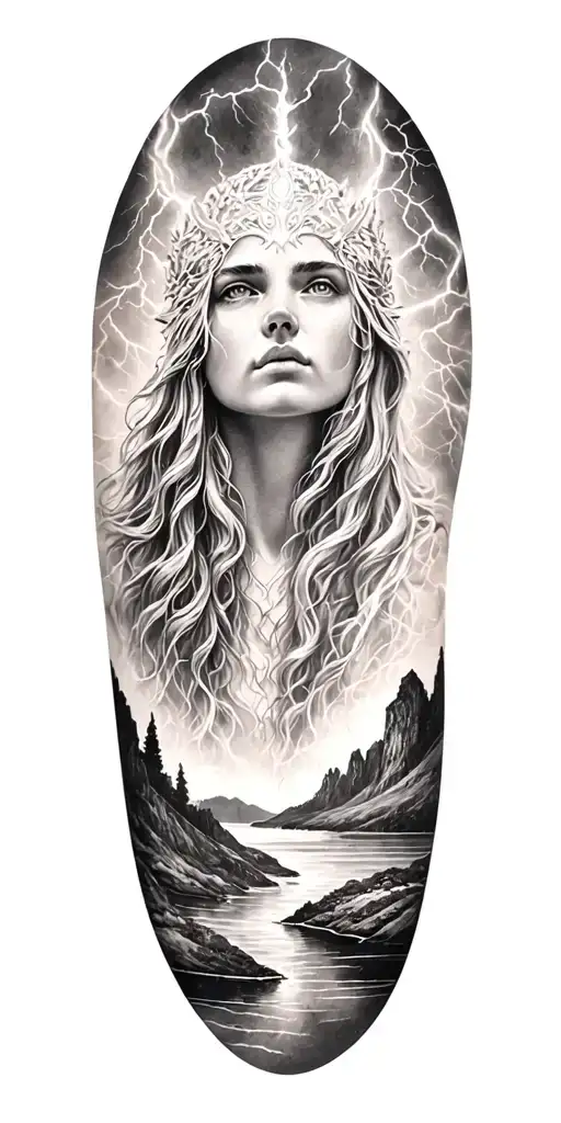 Freya Goddes Of Love And Lightining Storm And Fjord And Nature