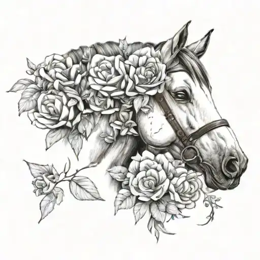 Horse Head And Flowers