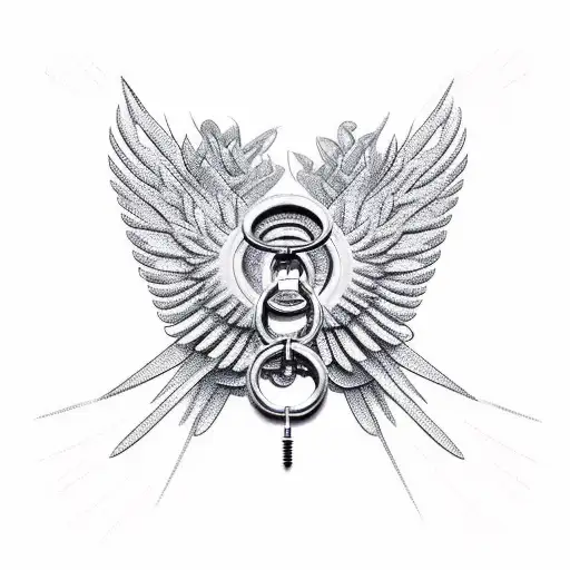 Two Big Bird Wings Connected To And Angle Holding A Chain With A Cross