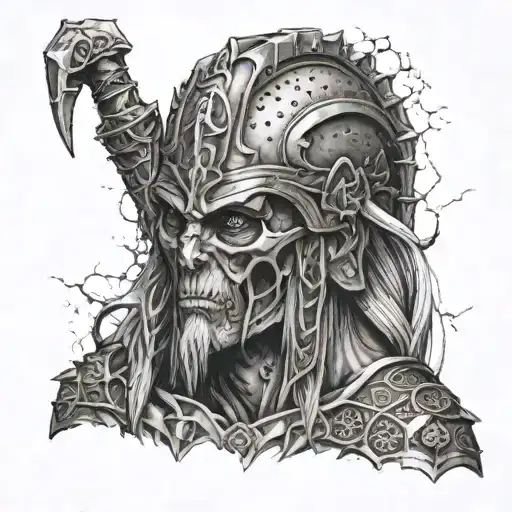 Norse Draugr Cracked Statue On The Outer Bicep