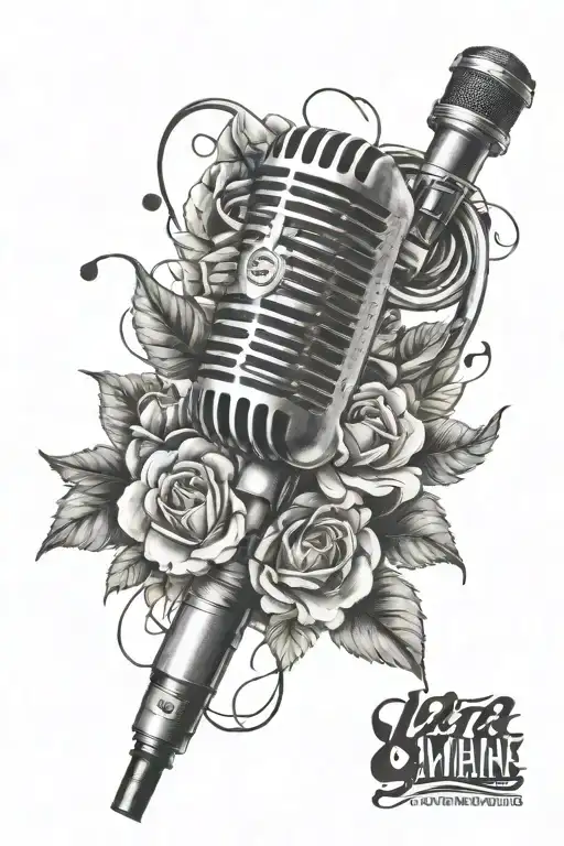 Microphone Intertwined With Flowers And Music Notes