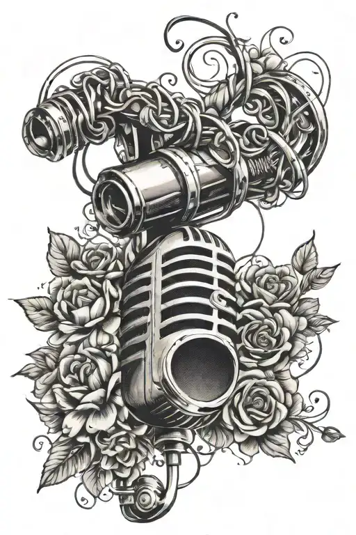 Microphone Intertwined With Flowers And Music Notes