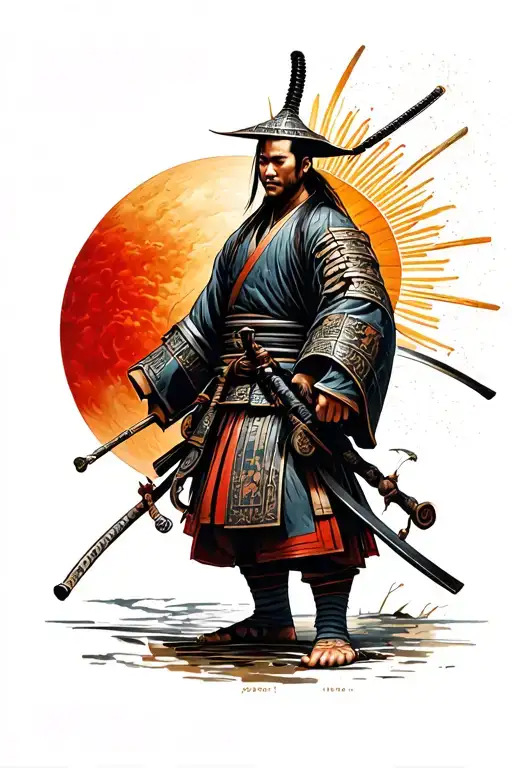 A Japanese Samurai With Sun