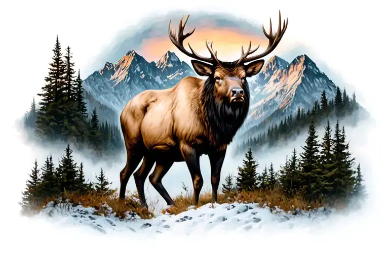 Mountains And Bull Elk