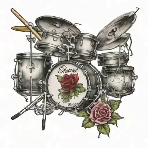Small Drumkit With Roses And Shawows