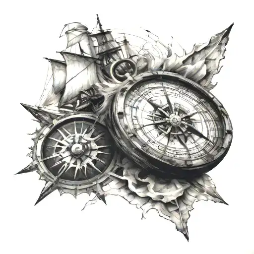 Compass And Ship Wrecked Ship