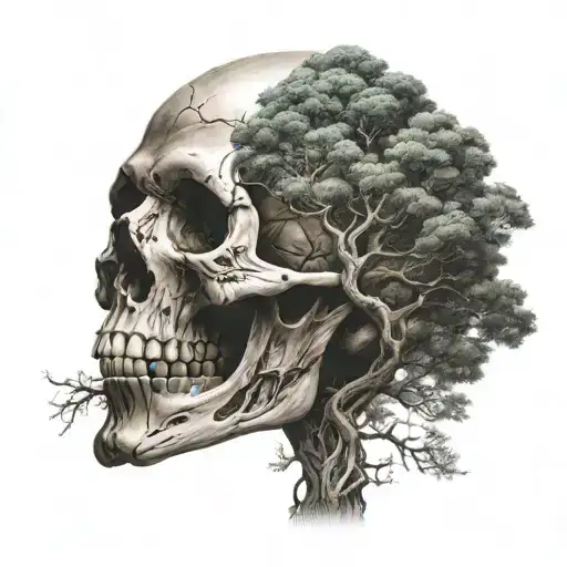 Half Skull Half Tree Growing