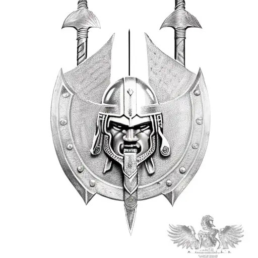 Spartan Warrior With Shield And Spear