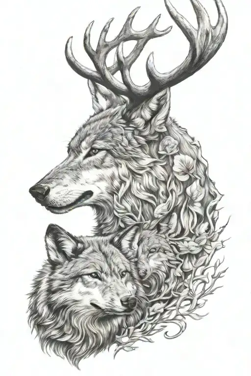 Wolf And A Deer Staring At Each Other