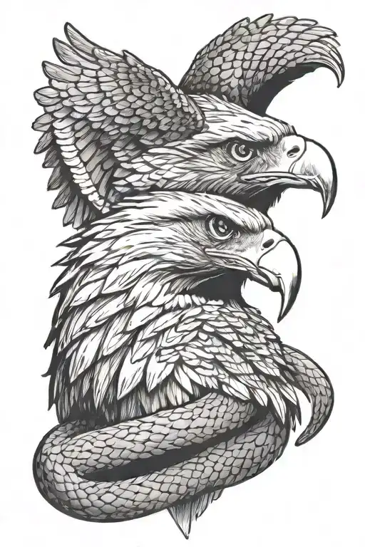 Eagle With Snake In Mouth Open