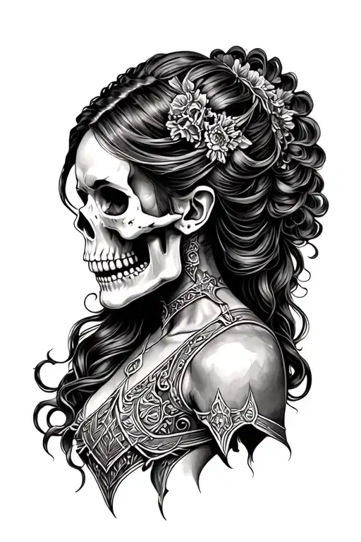 Skull Death Knights Standing Side Profile Traditional Lady Head