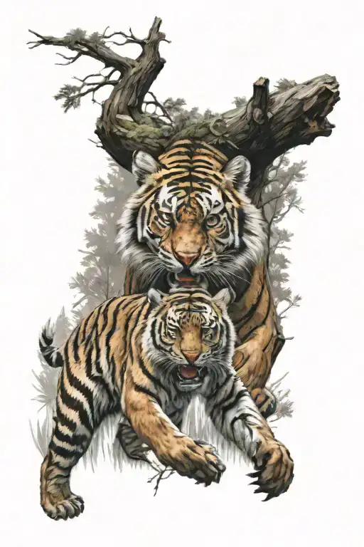 Taiga Tiger Bear In The Forest And Fighting