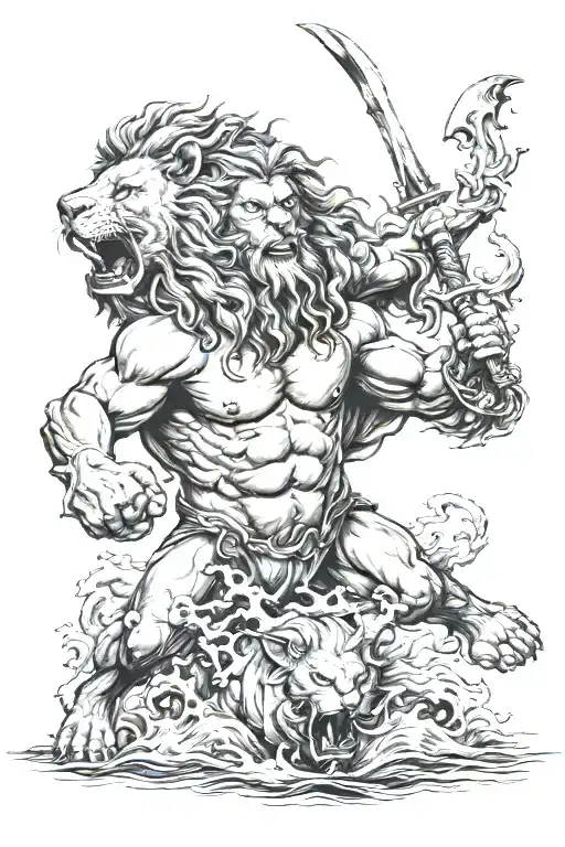 Lion Battling Poseidon