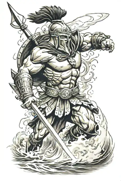 Spartan Warrior Battling Fierce Waves