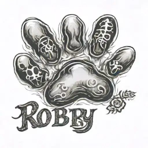Dog Paw With The Name Robby Underneath In Japanese